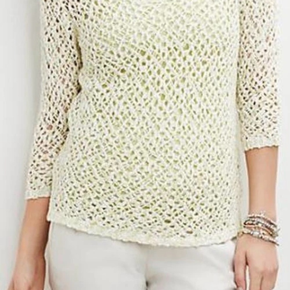 J. Jill Sweater Womens PM Marled Open-Stitch Pullover Cotton Yellow